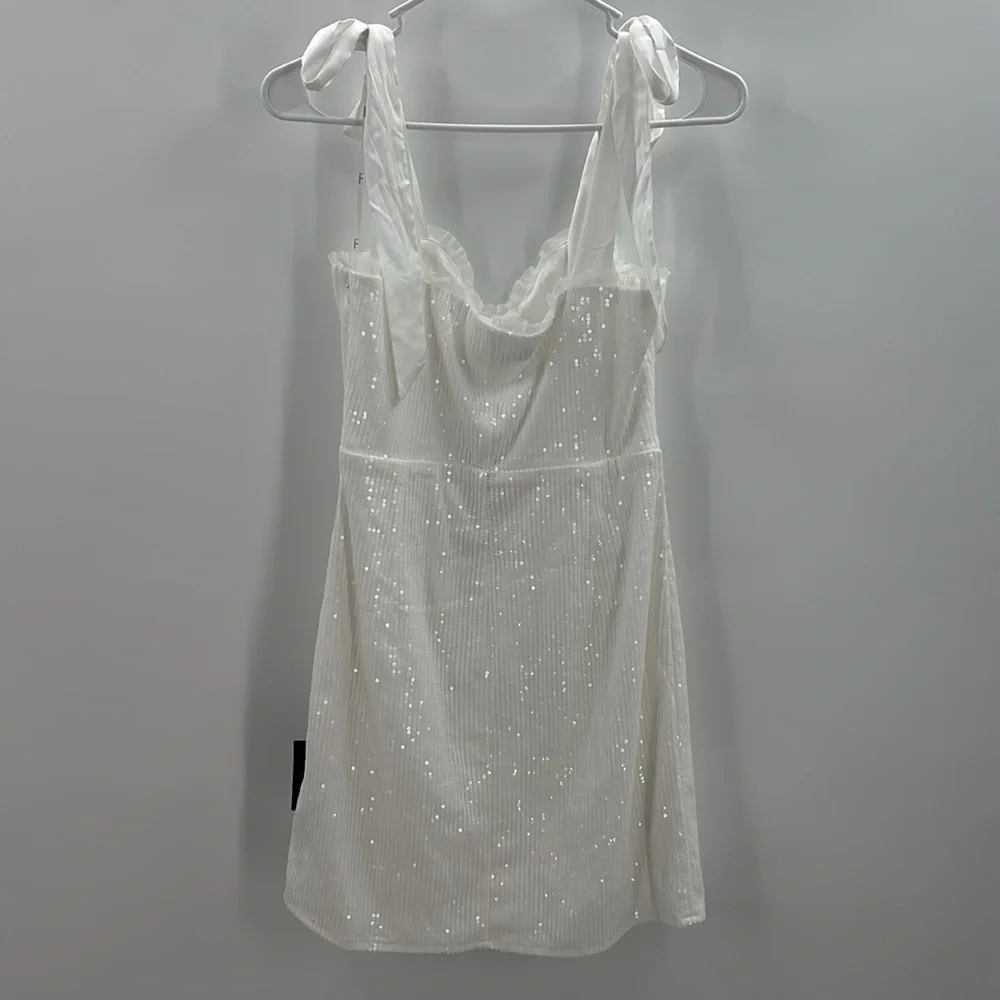 Lulus Glowing Intentions White SEQUIN Bustier Tie-Strap Mini Dress size M NWT - Picture 6 of 16
